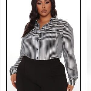 Fashion Nova Black and White Striped Button-Down Shirt